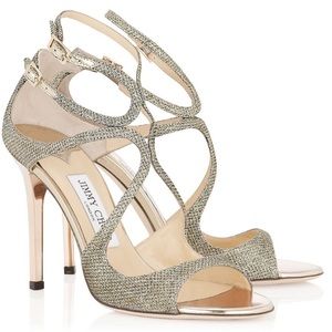 Jimmy Choo Lang Gold Crystal Heels Sandals Size 38